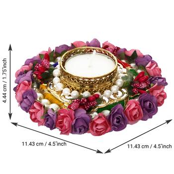 Pink and Purple Floral Handcrafted Round Tea Light Holder 5