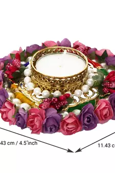 Pink and Purple Floral Handcrafted Round Tea Light Holder