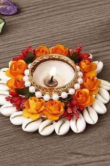 Shells and Floral Handcrafted Round Tea Light Holder
