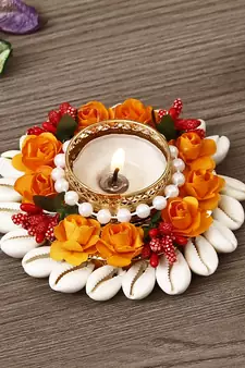 Shells and Floral Handcrafted Round Tea Light Holder