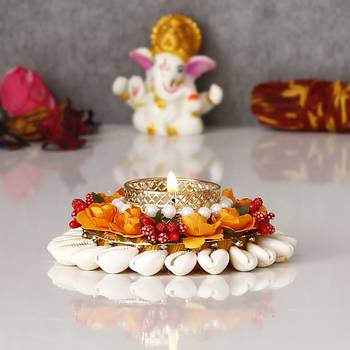 Shells and Floral Handcrafted Round Tea Light Holder 3