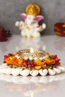 Shells and Floral Handcrafted Round Tea Light Holder