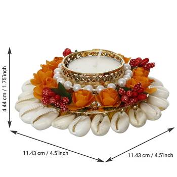 Shells and Floral Handcrafted Round Tea Light Holder 5