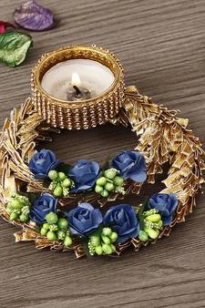 Blue Floral Designer Handcrafted Tea Light Holder