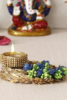Blue Floral Designer Handcrafted Tea Light Holder