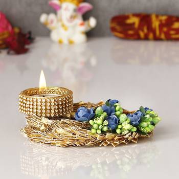 Blue Floral Designer Handcrafted Tea Light Holder 3