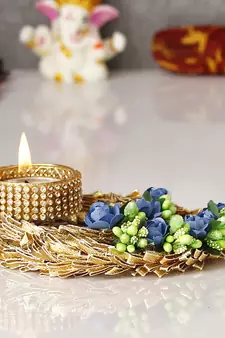 Blue Floral Designer Handcrafted Tea Light Holder