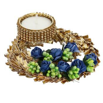 Blue Floral Designer Handcrafted Tea Light Holder 4