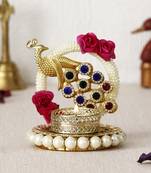 Metal Peocock with Stones Handcrafted Tea Light Holder