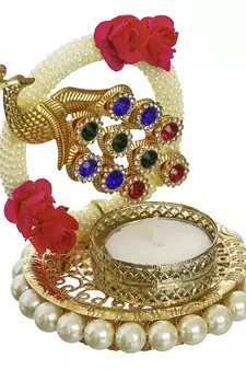 Metal Peocock with Stones Handcrafted Tea Light Holder