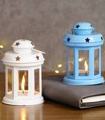 Set of  Blue and White Tea Light Holder Lantern