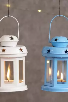 Set of  Blue and White Tea Light Holder Lantern