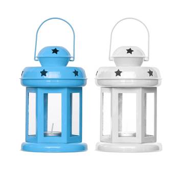 Set of  Blue and White Tea Light Holder Lantern 3