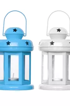 Set of  Blue and White Tea Light Holder Lantern
