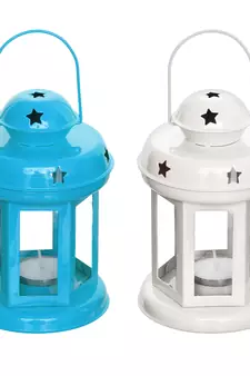 Set of  Blue and White Tea Light Holder Lantern