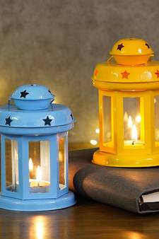 Set of  Blue and Yellow Tea Light Holder Lantern