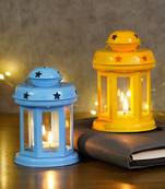 Set of  Blue and Yellow Tea Light Holder Lantern