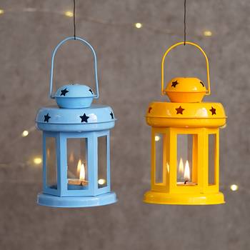 Set of  Blue and Yellow Tea Light Holder Lantern 2