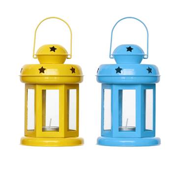 Set of  Blue and Yellow Tea Light Holder Lantern 3