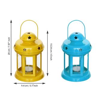Set of  Blue and Yellow Tea Light Holder Lantern 4