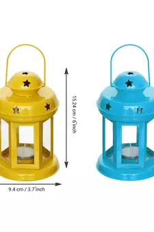 Set of  Blue and Yellow Tea Light Holder Lantern