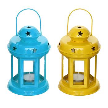 Set of  Blue and Yellow Tea Light Holder Lantern 6