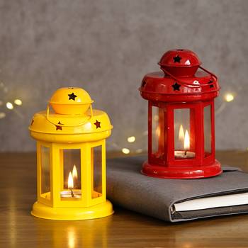 Set of  Yellow and Red Tea Light Holder Lantern 1