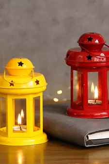 Set of  Yellow and Red Tea Light Holder Lantern
