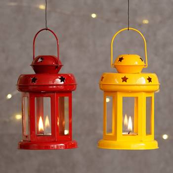 Set of  Yellow and Red Tea Light Holder Lantern 2