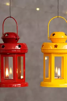 Set of  Yellow and Red Tea Light Holder Lantern