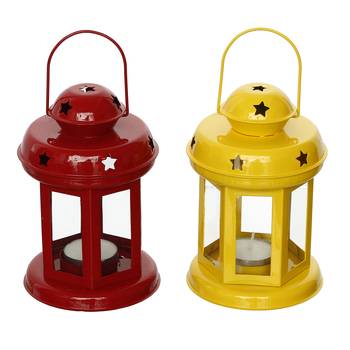 Set of  Yellow and Red Tea Light Holder Lantern 3