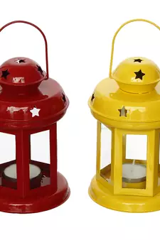 Set of  Yellow and Red Tea Light Holder Lantern