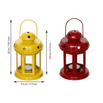 Set of  Yellow and Red Tea Light Holder Lantern 4