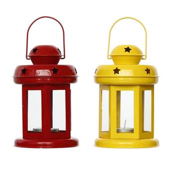 Set of  Yellow and Red Tea Light Holder Lantern 5