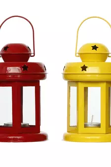 Set of  Yellow and Red Tea Light Holder Lantern
