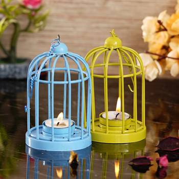Set of  Blue and Green Cage Tea Light Holder with Hanging Chain 1