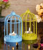 Set of  Blue and Green Cage Tea Light Holder with Hanging Chain