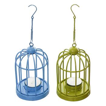 Set of  Blue and Green Cage Tea Light Holder with Hanging Chain 3