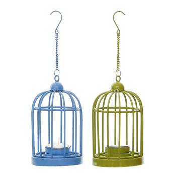 Set of  Blue and Green Cage Tea Light Holder with Hanging Chain 4