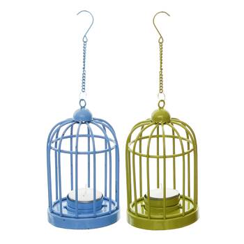 Set of  Blue and Green Cage Tea Light Holder with Hanging Chain 6