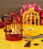 Set of  Red and Yellow Cage Tea Light Holder with Hanging Chain