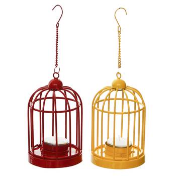 Set of  Red and Yellow Cage Tea Light Holder with Hanging Chain 3