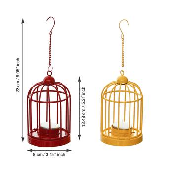 Set of  Red and Yellow Cage Tea Light Holder with Hanging Chain 4