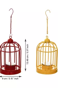 Set of  Red and Yellow Cage Tea Light Holder with Hanging Chain