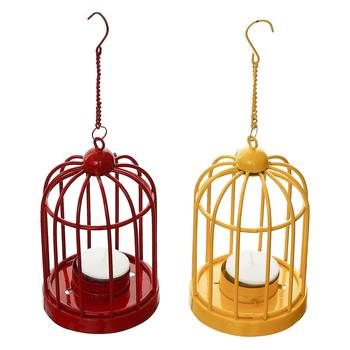 Set of  Red and Yellow Cage Tea Light Holder with Hanging Chain 5