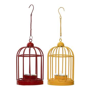 Set of  Red and Yellow Cage Tea Light Holder with Hanging Chain 6