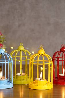 Set of 4 Colors Cage Tea Light Holder with Hanging Chain