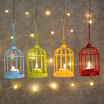 Set of 4 Colors Cage Tea Light Holder with Hanging Chain 2