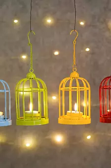 Set of 4 Colors Cage Tea Light Holder with Hanging Chain