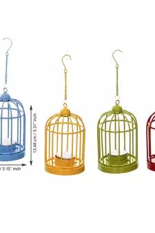 Set of 4 Colors Cage Tea Light Holder with Hanging Chain